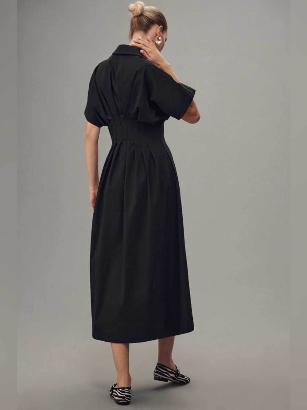 Anthropologie Tobie Black Button Front Midi Dress with Short Sleeves size small - Picture 3 of 15